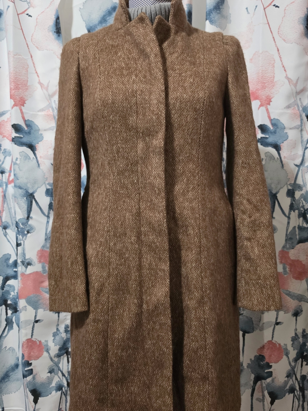 Zara Brown Textured Long Single-Breasted Trench Coat